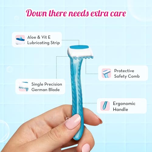 Plush Reusable Bikini Razor for Women (2 Pcs) | Best Razor for Shaving Private Parts & Pubic Area | German Precision Blades, Lubricating Strips & Safety Comb for 1-Stroke Shave | No Bumps, No Cuts - Image 3