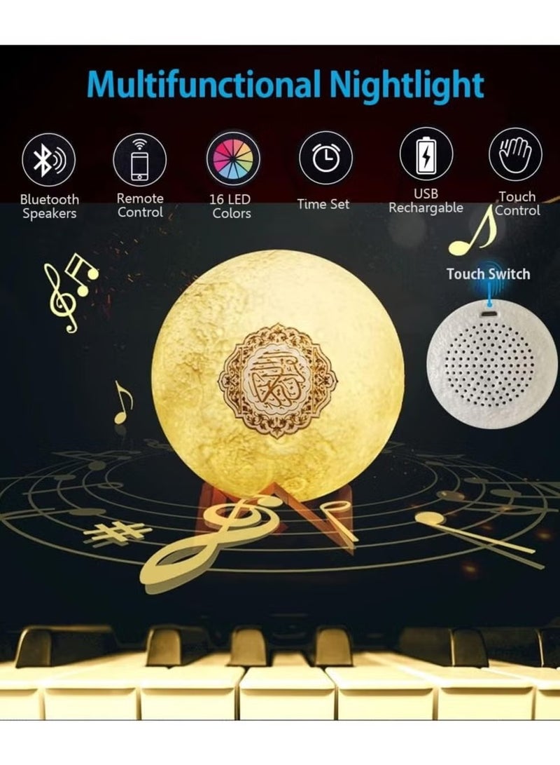 LIXES Portable Bluetooth Speaker 4 in 1 Quran Speaker with 16 Colors 3D Print Moon Lamp Night Light Quran Recitations and Song FM Broadcast  - Image 2