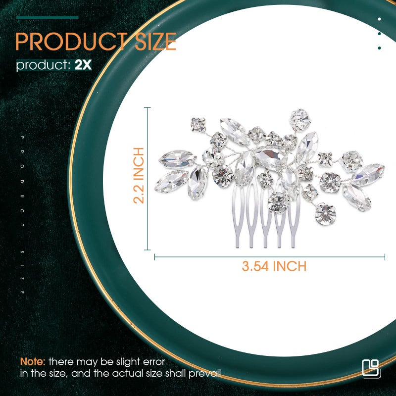 Mtlee 2 Pcs Bridal Wedding Hair Comb Rhinestone Silver Bridal Side Comb Crystal Rhinestone Hair Accessories for Women and Girls - Image 2