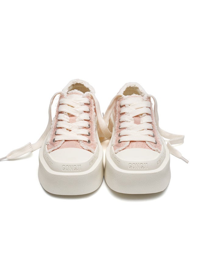 Gongji [liu Xiening Same Style] Casual Shoes Square Toe Sneakers Trendy Autumn Canvas Women's Shoes Pink Size 34 - Image 4