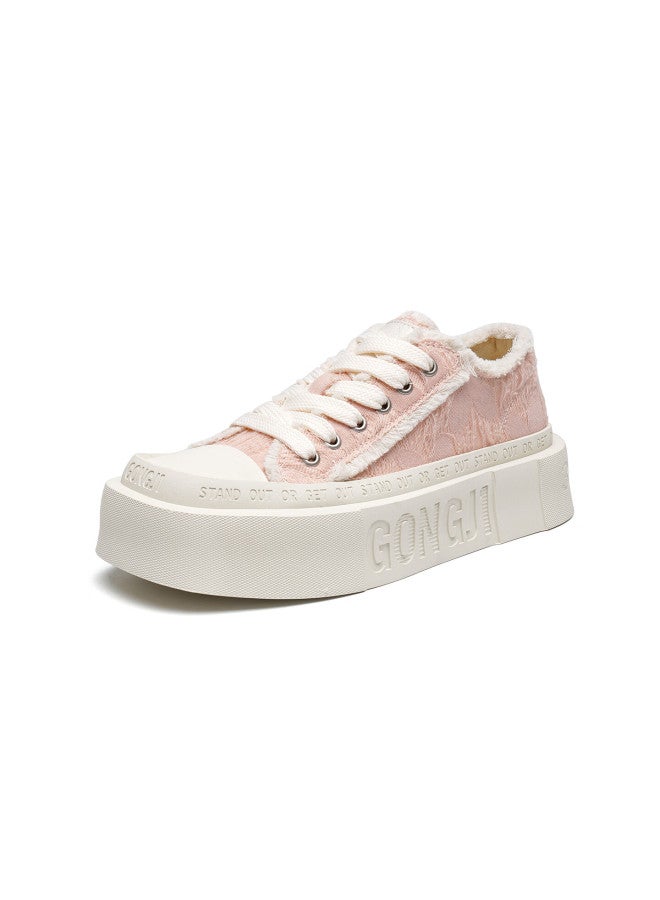 Gongji [liu Xiening Same Style] Casual Shoes Square Toe Sneakers Trendy Autumn Canvas Women's Shoes Pink Size 34 - Image 2