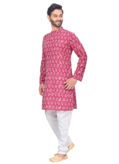 Studio Shringaar Studio Shringaar Men's 100% Cotton Block Printed Knee Length Kurta (121, Pink, Medium)  - Image 3