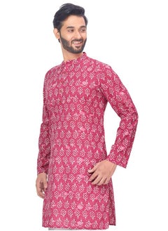 Studio Shringaar Studio Shringaar Men's 100% Cotton Block Printed Knee Length Kurta (121, Pink, Medium)  - Image 4