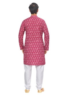 Studio Shringaar Studio Shringaar Men's 100% Cotton Block Printed Knee Length Kurta (121, Pink, Medium)  - Image 2