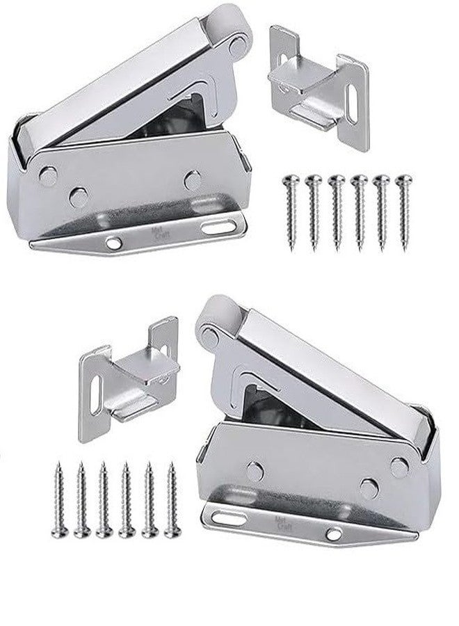 Met Craft 2 Pc Heavy Duty Stapler Shape Push to Open Catcher, Touch Release Lock Spring Loaded Latch for Kitchen Cabinet, Cupboard, Wardrobe Door (Silver) - Image 1