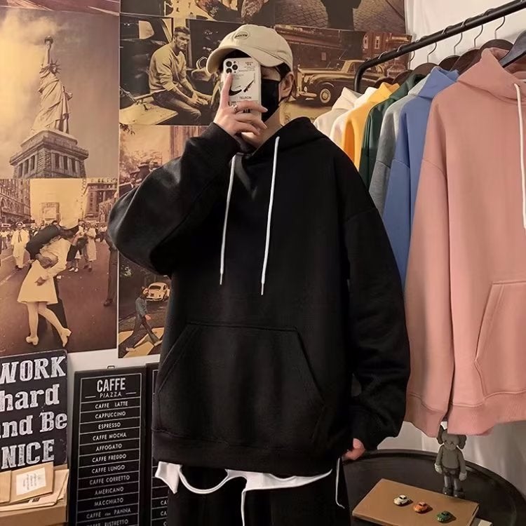 2024 Spring Solid Hoodie Mens Trendy Casual Top Black  - Image 1