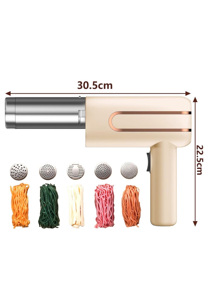 والالا ماكينة صنع المعكرونة الكهربائية المحمولة، ماكينة صنع المعكرونة اللاسلكية 5 في 1 مع مؤشر الطاقة، ماكينة صنع المعكرونة المحمولة المصنوعة من الفولاذ المقاوم للصدأ، للمطبخ، المعكرونة محلية الصنع، لون بيج - Image 2