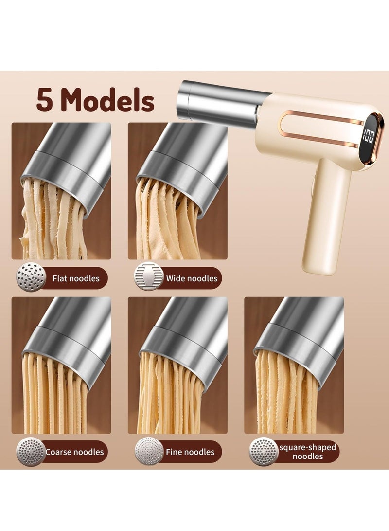 والالا ماكينة صنع المعكرونة الكهربائية المحمولة، ماكينة صنع المعكرونة اللاسلكية 5 في 1 مع مؤشر الطاقة، ماكينة صنع المعكرونة المحمولة المصنوعة من الفولاذ المقاوم للصدأ، للمطبخ، المعكرونة محلية الصنع، لون بيج - Image 3