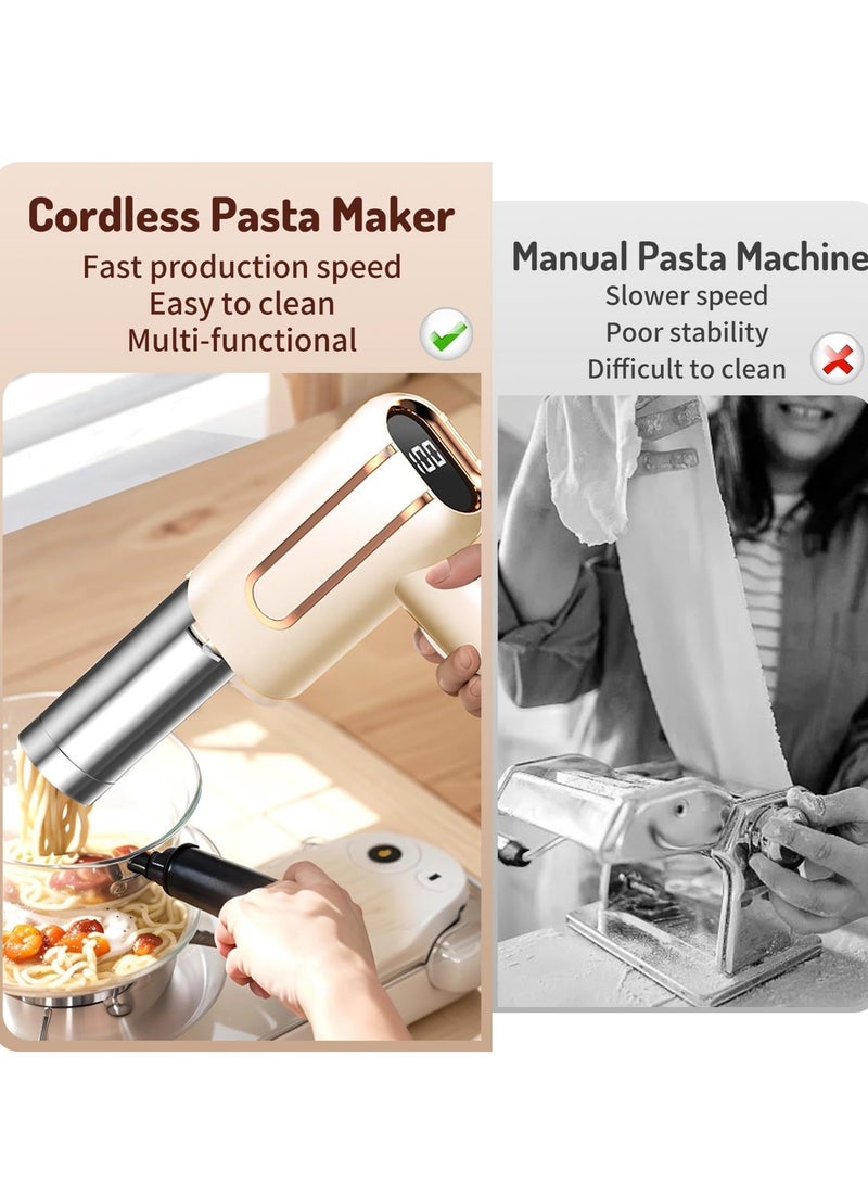 والالا ماكينة صنع المعكرونة الكهربائية المحمولة، ماكينة صنع المعكرونة اللاسلكية 5 في 1 مع مؤشر الطاقة، ماكينة صنع المعكرونة المحمولة المصنوعة من الفولاذ المقاوم للصدأ، للمطبخ، المعكرونة محلية الصنع، لون بيج - Image 4