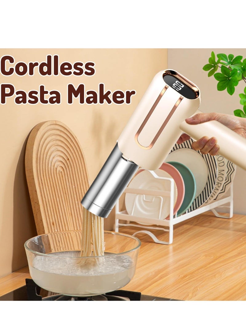 والالا ماكينة صنع المعكرونة الكهربائية المحمولة، ماكينة صنع المعكرونة اللاسلكية 5 في 1 مع مؤشر الطاقة، ماكينة صنع المعكرونة المحمولة المصنوعة من الفولاذ المقاوم للصدأ، للمطبخ، المعكرونة محلية الصنع، لون بيج - Image 5