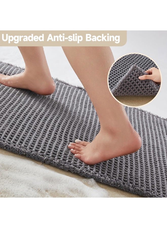 TYUU Waffle Runner Rug Bathroom, Long Boho Bathroom Rugs Non Slip Washable Super Absorbent Quick Dry Farmhouse Bath Decor, 60"x24" Grey - Image 4