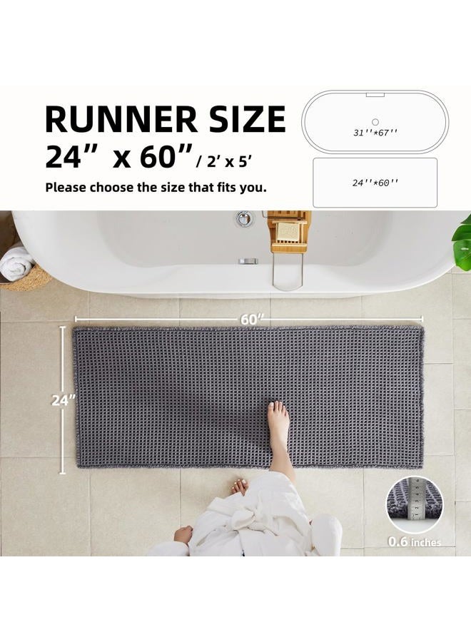 TYUU Waffle Runner Rug Bathroom, Long Boho Bathroom Rugs Non Slip Washable Super Absorbent Quick Dry Farmhouse Bath Decor, 60"x24" Grey - Image 2