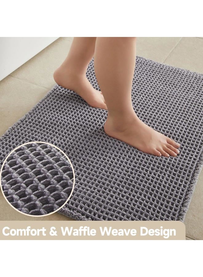 TYUU Waffle Runner Rug Bathroom, Long Boho Bathroom Rugs Non Slip Washable Super Absorbent Quick Dry Farmhouse Bath Decor, 60"x24" Grey - Image 3