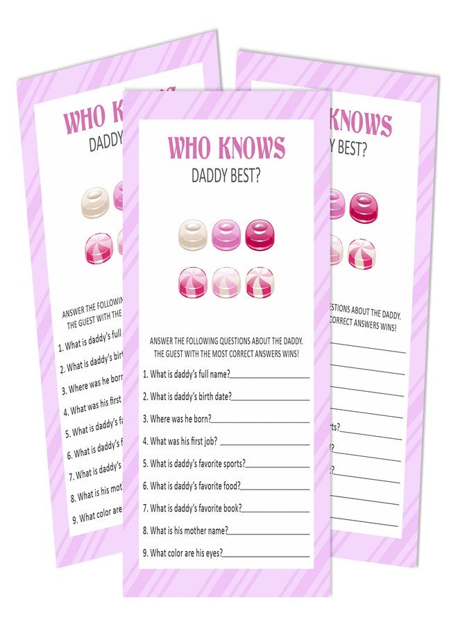Inkdotpot Pack of 50, Who Knows Daddy Best, Fun Baby Shower Party Games, Activities, Decorations, Candy Theme Party Supply - Image 1