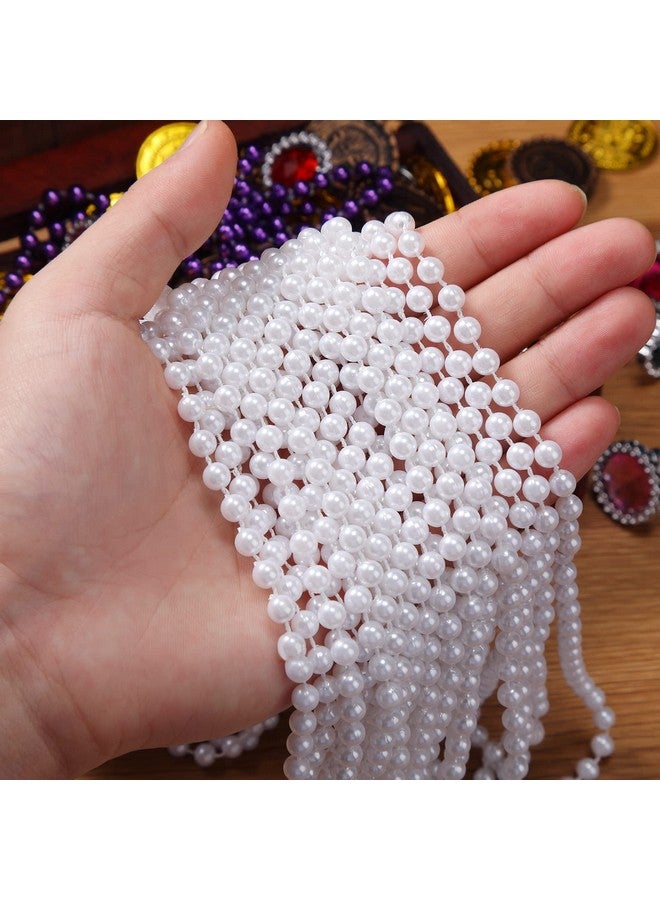 Sureio 12 Pack Fake Pearl Necklace Costume Jewelry Long Faux Pearl Necklace Party Favors White Plastic Flapper Bead Strand For Kids Girls Women 1920S Wedding Bridal Shower Tea Birthday Decorations - Image 3