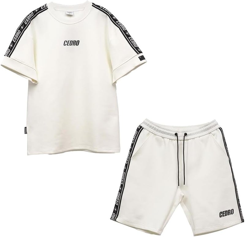 Cedro Men's Oversize Graphic Tee & Shorts Set in White - Image 1