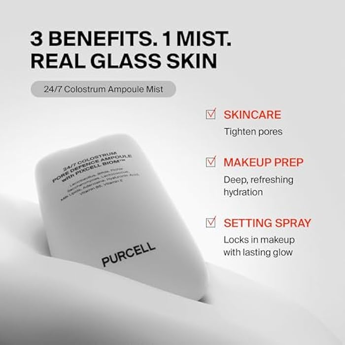 PURCELL 24/7 Colostrum Ampoule Mist - Glass skin with Long Hydration, Poreless Smooth Skin, Before & After Makeup, Hyaluronic Acid and Vitamin, For All Skin types, 1.85 fl oz - Image 2