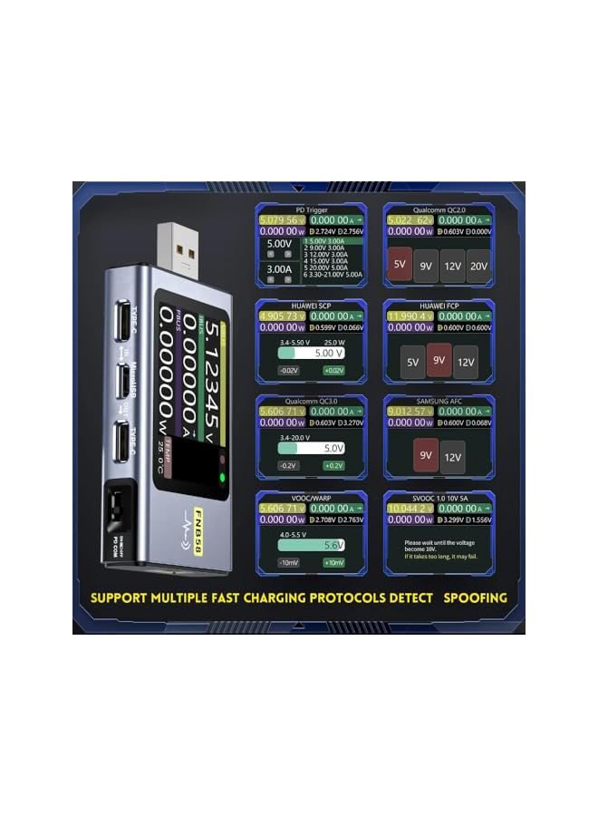 PROMASS promass FNB58 Digital Voltmeter Ammeter USB Tester TYPE-C Fast Charge Detection Trigger Capacity Measurement Ripple Measurement with bluetooth 4-28V Monitoring voltage  - Image 3