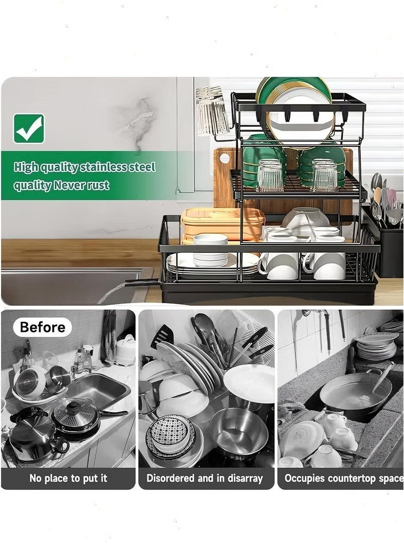 رفوف أطباق بثلاثة مستويات لطاولة المطبخ تصريف تلقا...