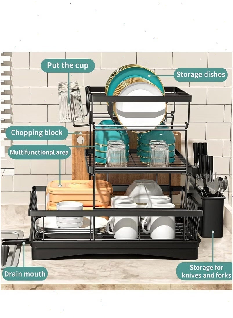 رفوف أطباق بثلاثة مستويات لطاولة المطبخ تصريف تلقا...