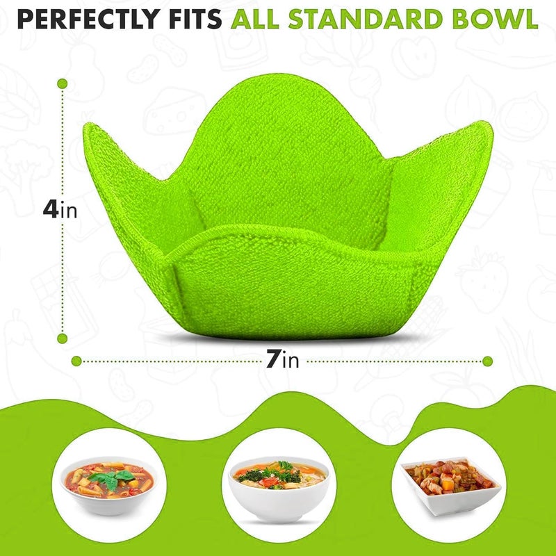 Trendsettings Microwave Bowl Cozies Warmers Food Microfiber Heat Resistant Food Warmer Set Microwave Safe Hot and Cold Bowls Holder Without Burning Your Hands Set of 4 Microwave Bowl Holders (Green) - Image 2