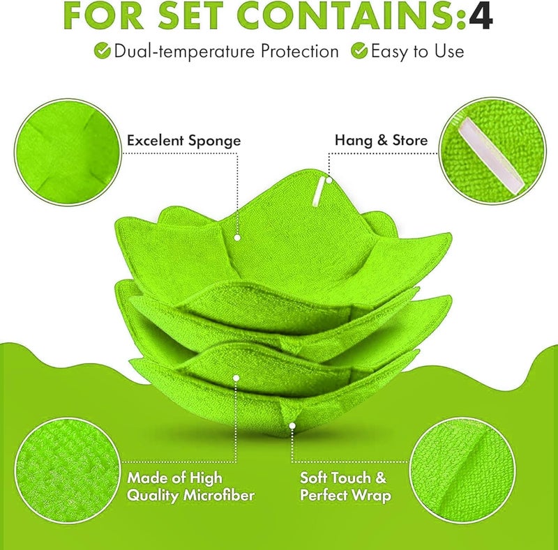 Trendsettings Microwave Bowl Cozies Warmers Food Microfiber Heat Resistant Food Warmer Set Microwave Safe Hot and Cold Bowls Holder Without Burning Your Hands Set of 4 Microwave Bowl Holders (Green) - Image 3