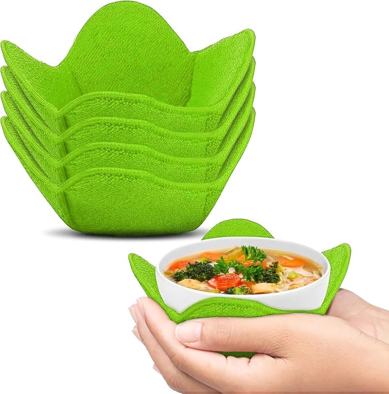 Trendsettings Microwave Bowl Cozies Warmers Food Microfiber Heat Resistant Food Warmer Set Microwave Safe Hot and Cold Bowls Holder Without Burning Your Hands Set of 4 Microwave Bowl Holders (Green) - Image 5