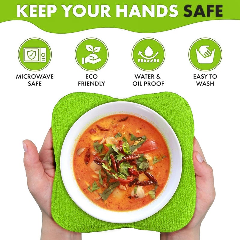 Trendsettings Microwave Bowl Cozies Warmers Food Microfiber Heat Resistant Food Warmer Set Microwave Safe Hot and Cold Bowls Holder Without Burning Your Hands Set of 4 Microwave Bowl Holders (Green) - Image 4