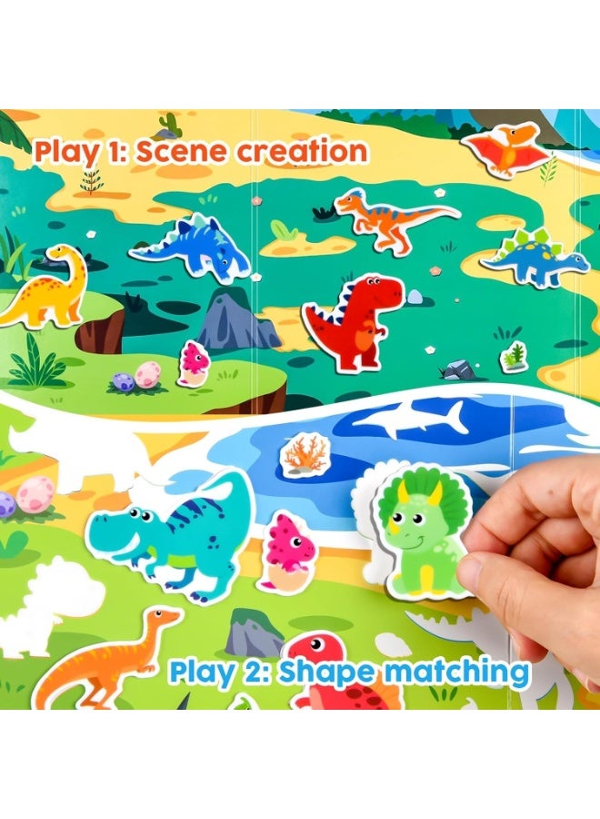 3 Pack Reusable Sticker Books for Toddlers, Vehicle Dinosaurs Animal 3D Sticker Scenes, Travel Sensory Toys for Plane and Car Activities, Educational Learning Gift for Kids 3+ Years Old - Image 2