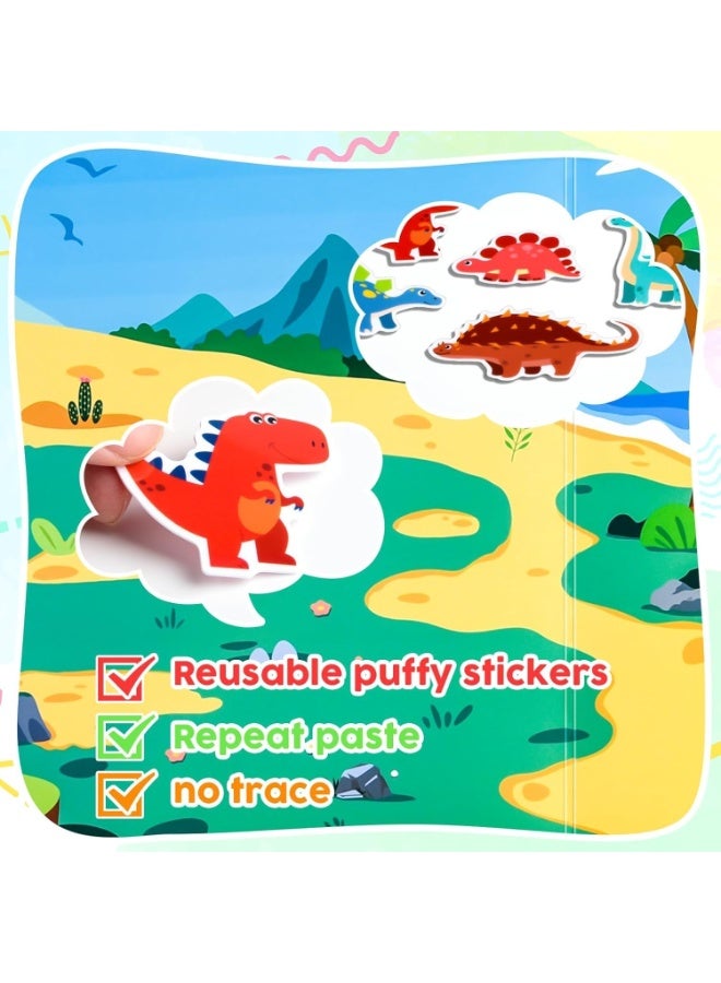 3 Pack Reusable Sticker Books for Toddlers, Vehicle Dinosaurs Animal 3D Sticker Scenes, Travel Sensory Toys for Plane and Car Activities, Educational Learning Gift for Kids 3+ Years Old - Image 3