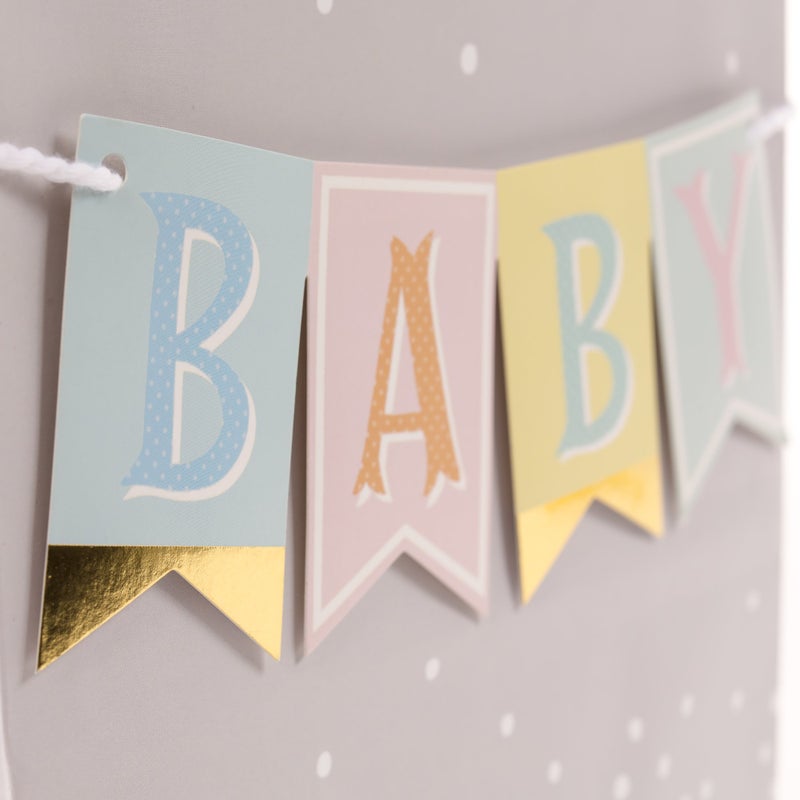 Hallmark 9" Medium Baby Gift Bag with Tissue Paper - Baby Banner in Grey, Pink and Blue for Baby Showers, New Parents, and More - Image 4