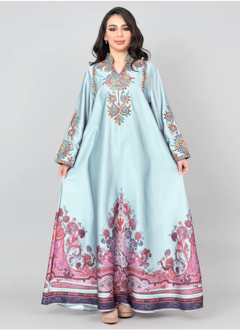 IKKXA Modern Embroidered Jalabiya IK1014 Blue