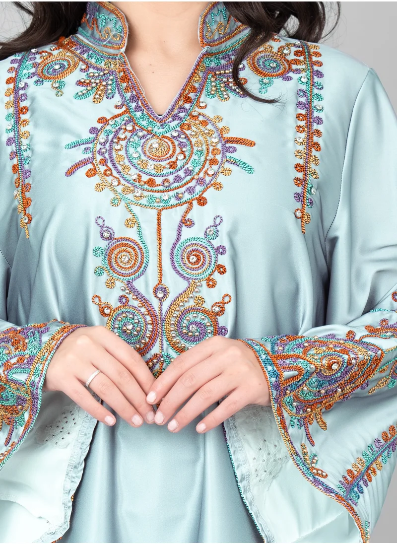 IKKXA Modern Embroidered Jalabiya IK1014 Blue