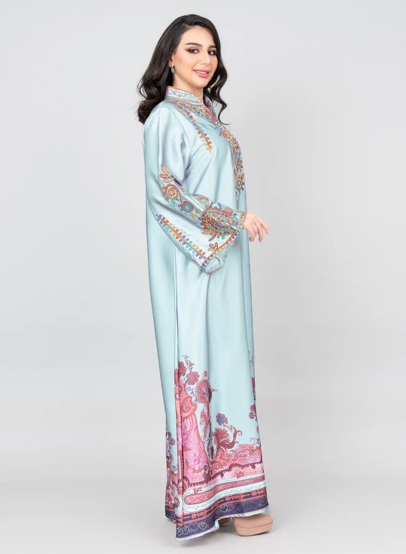 اكسا جلابية مطرزة عصرية IK1014 ازرق