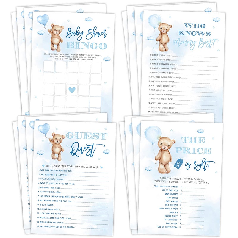 Your Main Event Prints Boy Baby Shower Games Can Bearly Wait Blue Sky Bingo Find The Guest The Price is Right Who Knows Mommy Best 25 Games Each