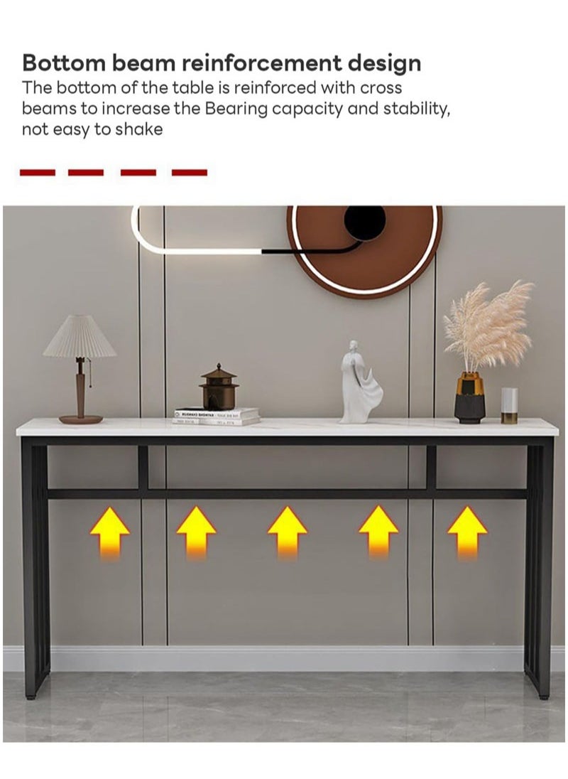 AGD - Entranceway Console Table, Marble Design MDF Narrow Sofa Table for Hallway Living Room 100x30x80cm, White - Image 1