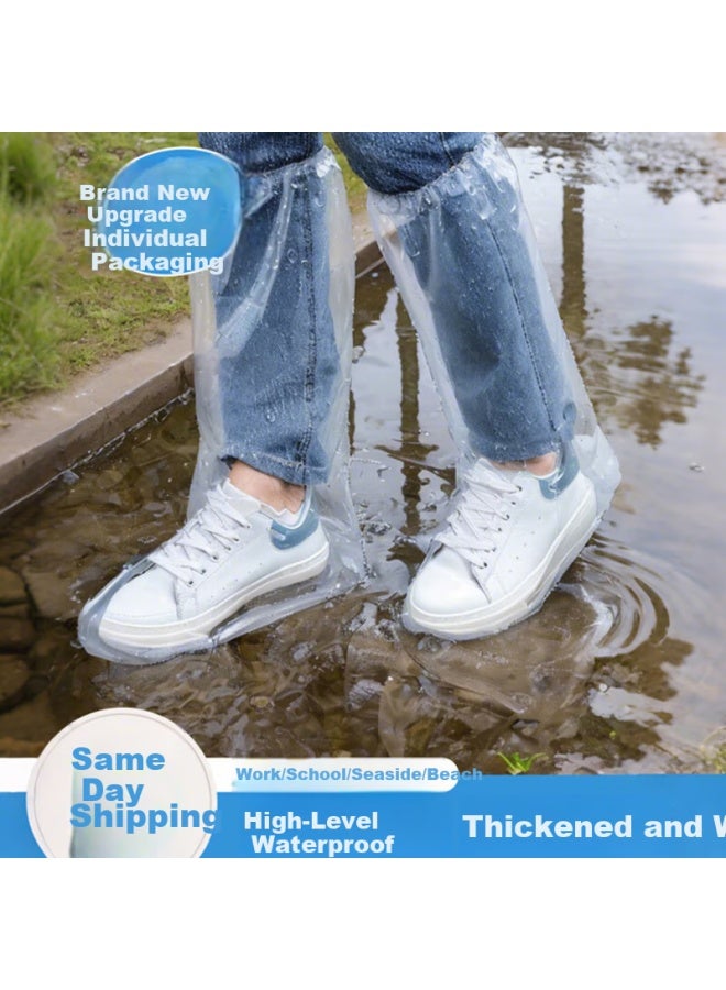 Bwnk Disposable Waterproof Non-slip Thickened Durable Outdoor Portable Transparent Long Rain Shoe Covers 10 Pairs - Image 1