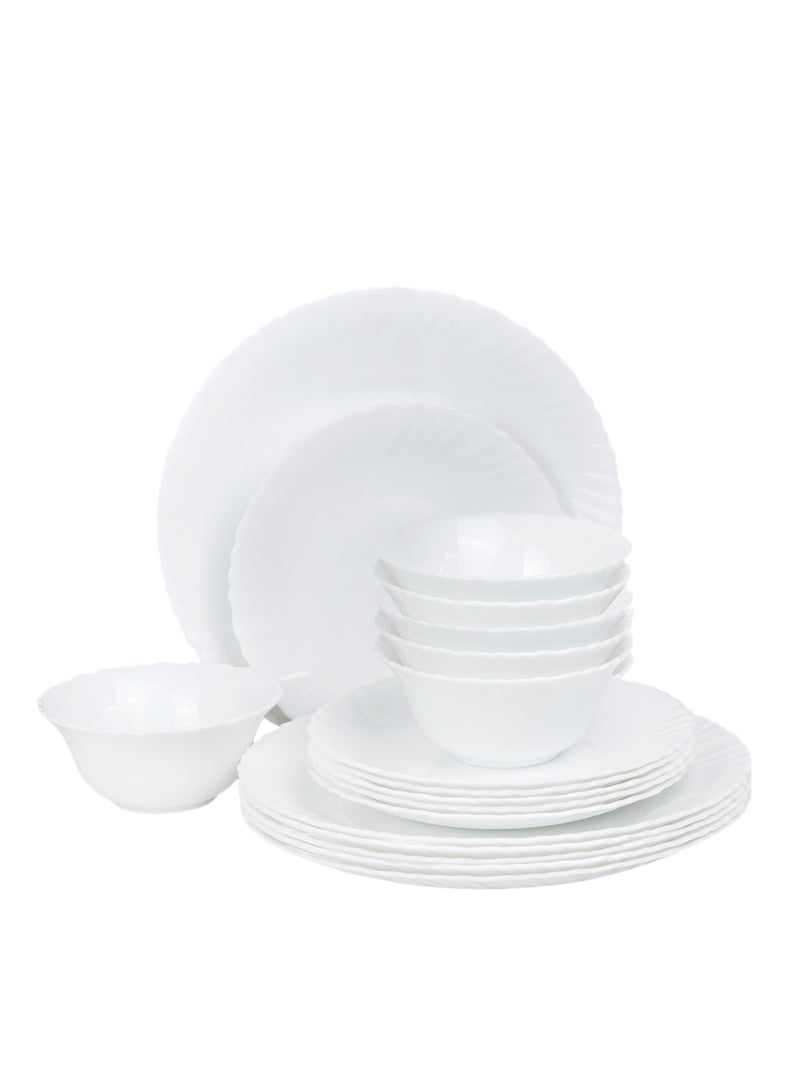 Cuisine Art ORA 18-Piece Opalware Dinner Set, White | Durable Lightweight Opal Glass Crockery | Classique Design | 6 Full Plates, 6 Quarter Plates, 6 Soup Bowls | Microwave & Dishwasher Safe - Image 1