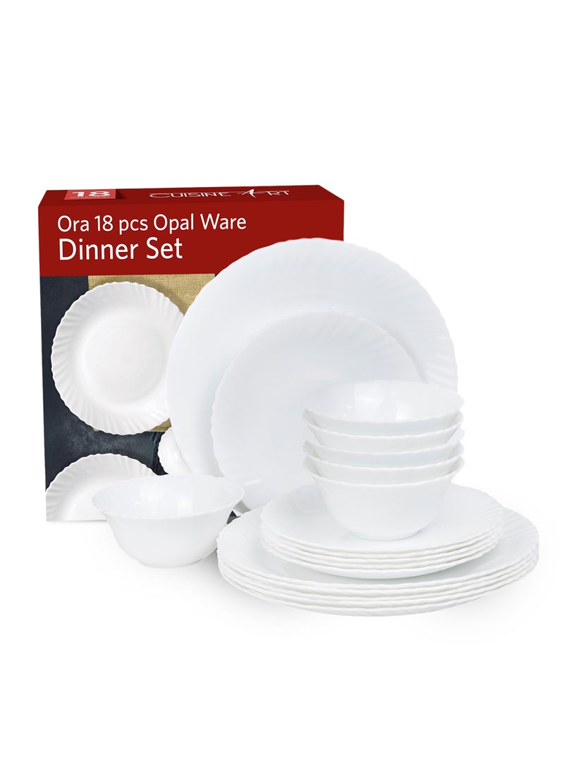 Cuisine Art ORA 18-Piece Opalware Dinner Set, White | Durable Lightweight Opal Glass Crockery | Classique Design | 6 Full Plates, 6 Quarter Plates, 6 Soup Bowls | Microwave & Dishwasher Safe - Image 3