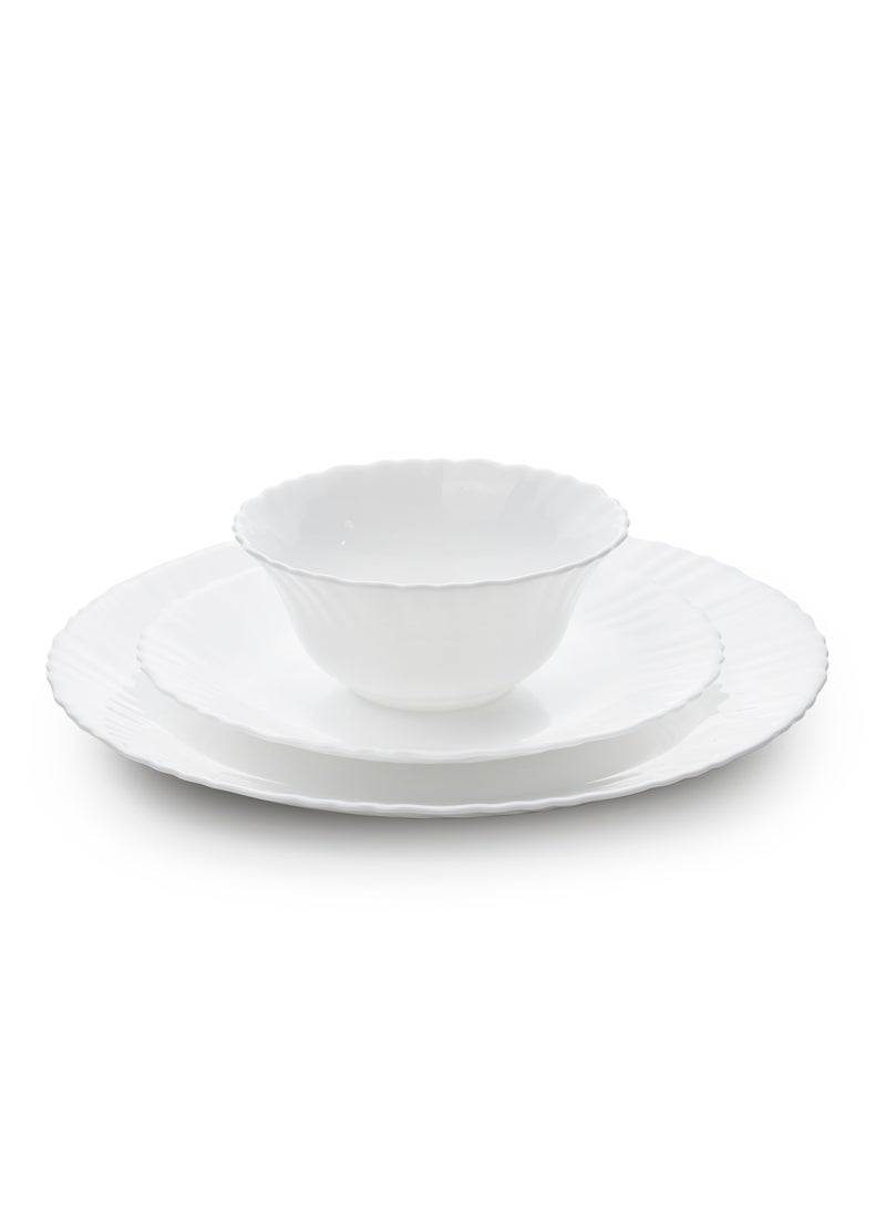 Cuisine Art ORA 18-Piece Opalware Dinner Set, White | Durable Lightweight Opal Glass Crockery | Classique Design | 6 Full Plates, 6 Quarter Plates, 6 Soup Bowls | Microwave & Dishwasher Safe - Image 2