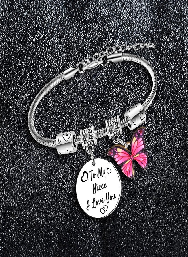 BESPMOSP To My Niece Bracelet I Love You Gifts for Niece Gifts from Aunt Uncle Butterfly Charm Bracelets Christmas Birthday Graduation Present - Image 2