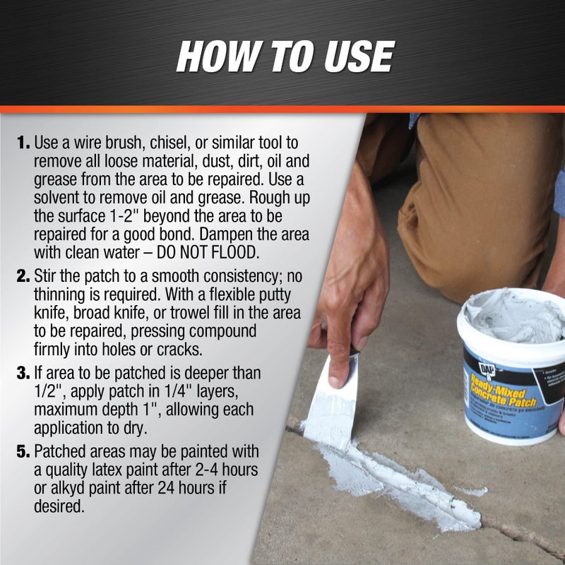 داب Dap 31084 رقعة خرسانية داخلية وخارجية سعة ربع جالون رمادي - Image 3