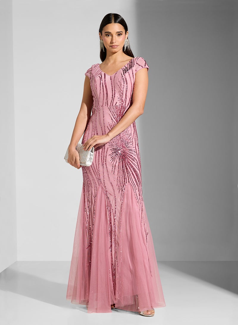 Sequin Embellished Gown Dress
