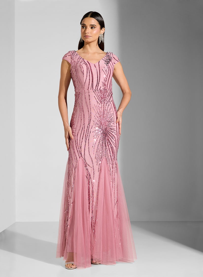Sequin Embellished Gown Dress