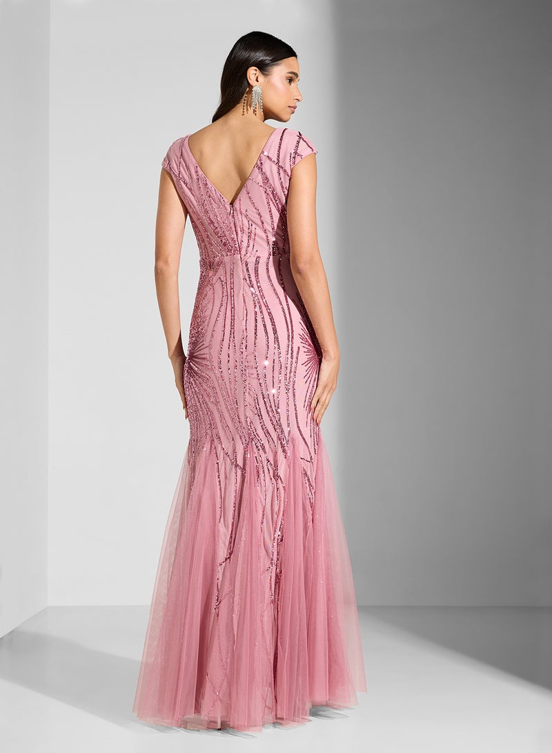 Sequin Embellished Gown Dress