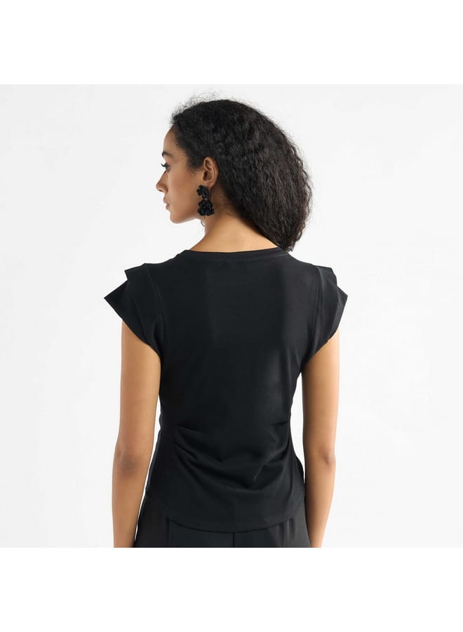 Splash FAV Embellished T-shirt with Round Neck and Cap Sleeves  - Image 3