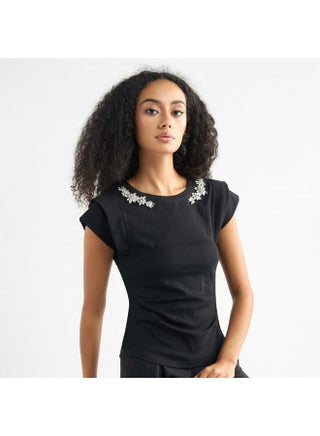 Embellished T-shirt with Round Neck and Cap Sleeves - pzsku/Z1D469649245D00852BB8Z/45/_/1728454055/8e1f050e-b61b-48d8-9d14-13651f94c7ac