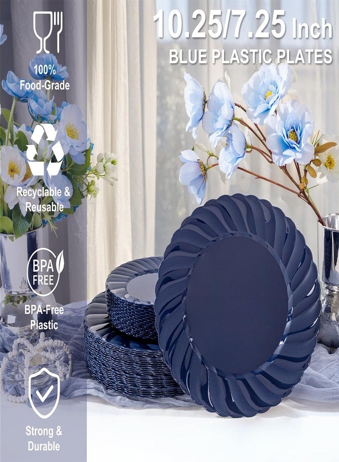 U-QE 60PCS Blue Disposable Plates - Heavy Duty Blue Plastic Plates for Party/Wedding - Include 30PCS 10.25inch Dinner and 30PCS 7.25inch Dessert/Salad Plates - Image 3