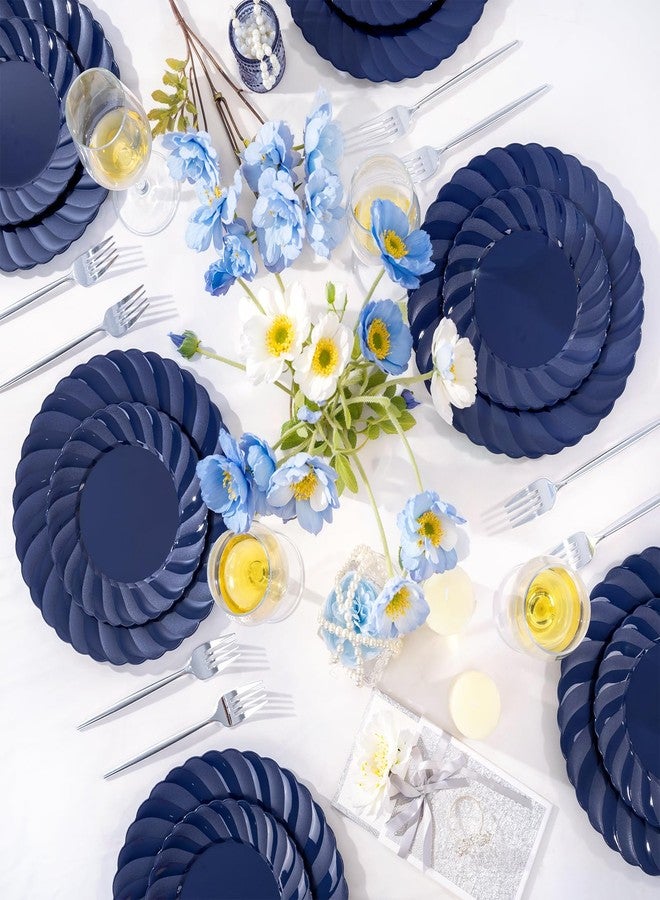 U-QE 60PCS Blue Disposable Plates - Heavy Duty Blue Plastic Plates for Party/Wedding - Include 30PCS 10.25inch Dinner and 30PCS 7.25inch Dessert/Salad Plates - Image 2
