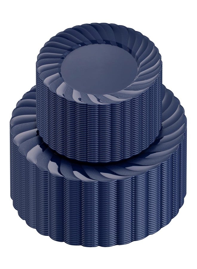 U-QE 60PCS Blue Disposable Plates - Heavy Duty Blue Plastic Plates for Party/Wedding - Include 30PCS 10.25inch Dinner and 30PCS 7.25inch Dessert/Salad Plates - Image 1